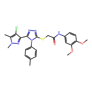 2-{[5-(4-chloro-1,5-dimethyl-1H-pyrazol-3-yl)-4-(4-methylphenyl)-4H-1,2,4-triazol-3-yl]sulfanyl}-N-(3,4-dimethoxyphenyl)acetamide structure