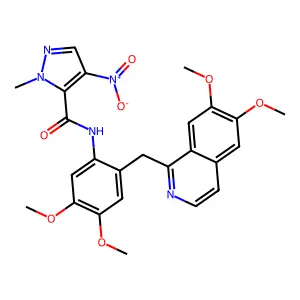 N-[2-[(6,7-dimethoxyisoquinolin-1-yl)methyl]-4,5-dimethoxyphenyl]-2-methyl-4-nitropyrazole-3-carboxamide structure