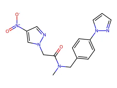 N-methyl-2-(4-nitropyrazol-1-yl)-N-[(4-pyrazol-1-ylphenyl)methyl]acetamide structure