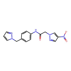 2-(4-nitropyrazol-1-yl)-N-[4-(pyrazol-1-ylmethyl)phenyl]acetamide structure