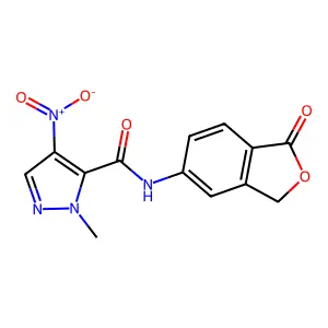 2-methyl-4-nitro-N-(1-oxo-3H-2-benzofuran-5-yl)pyrazole-3-carboxamide structure