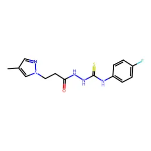1-(4-fluorophenyl)-3-[3-(4-methylpyrazol-1-yl)propanoylamino]thiourea structure