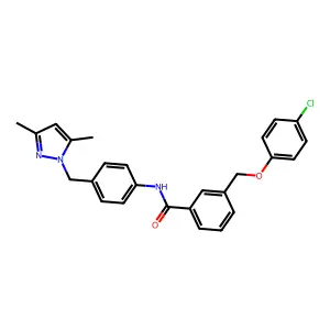 3-[(4-chlorophenoxy)methyl]-N-{4-[(3,5-dimethyl-1H-pyrazol-1-yl)methyl]phenyl}benzamide structure