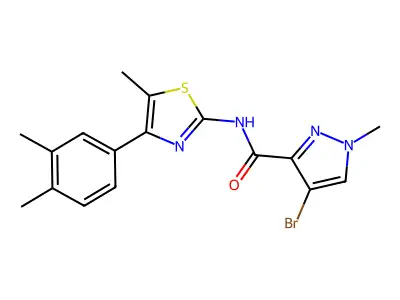 4-bromo-N-[4-(3,4-dimethylphenyl)-5-methyl-1,3-thiazol-2-yl]-1-methylpyrazole-3-carboxamide structure