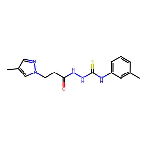 N-(3-methylphenyl)-2-[3-(4-methyl-1H-pyrazol-1-yl)propanoyl]hydrazinecarbothioamide structure