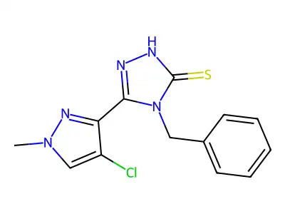 3H-1,2,4-Triazole-3-thione, 5-(4-chloro-1-methyl-1H-pyrazol-3-yl)-2,4-dihydro-4-(phenylmethyl)- structure