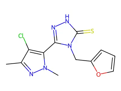 3-(4-chloro-2,5-dimethylpyrazol-3-yl)-4-(furan-2-ylmethyl)-1H-1,2,4-triazole-5-thione structure