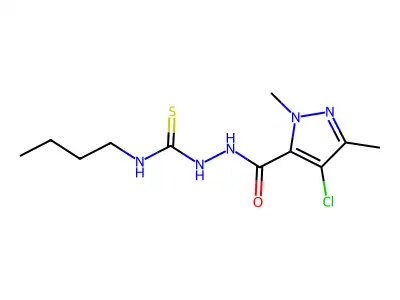 1-butyl-3-[(4-chloro-2,5-dimethylpyrazole-3-carbonyl)amino]thiourea structure