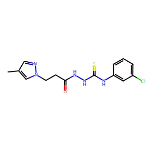 1-(3-chlorophenyl)-3-[3-(4-methylpyrazol-1-yl)propanoylamino]thiourea structure