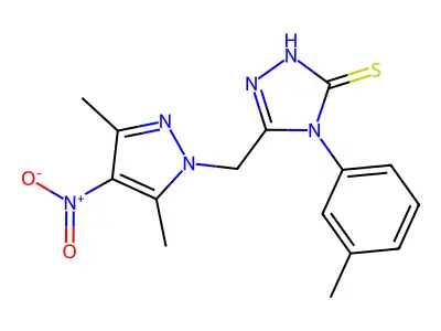 3-[(3,5-dimethyl-4-nitropyrazol-1-yl)methyl]-4-(3-methylphenyl)-1H-1,2,4-triazole-5-thione structure