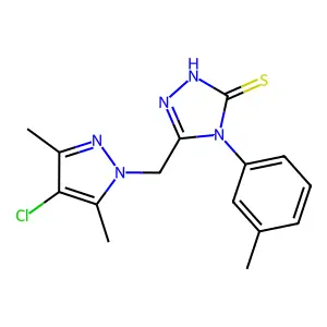 5-[(4-chloro-3,5-dimethyl-1H-pyrazol-1-yl)methyl]-4-(3-methylphenyl)-4H-1,2,4-triazole-3-thiol structure