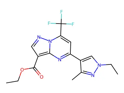 ethyl 5-(1-ethyl-3-methyl-1H-pyrazol-4-yl)-7-(trifluoromethyl)pyrazolo[1,5-a]pyrimidine-3-carboxylate structure