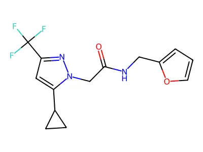 2-[5-cyclopropyl-3-(trifluoromethyl)pyrazol-1-yl]-N-(furan-2-ylmethyl)acetamide structure