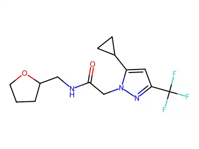 2-[5-cyclopropyl-3-(trifluoromethyl)pyrazol-1-yl]-N-(oxolan-2-ylmethyl)acetamide structure