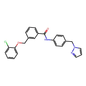 3-[(2-chlorophenoxy)methyl]-N-[4-(1H-pyrazol-1-ylmethyl)phenyl]benzamide structure