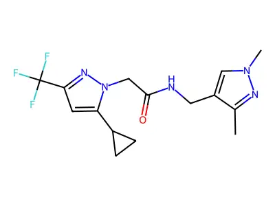 2-[5-cyclopropyl-3-(trifluoromethyl)-1H-pyrazol-1-yl]-N-[(1,3-dimethyl-1H-pyrazol-4-yl)methyl]acetamide structure