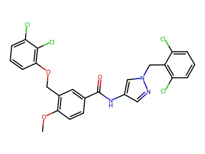 N-[1-(2,6-dichlorobenzyl)-1H-pyrazol-4-yl]-3-[(2,3-dichlorophenoxy)methyl]-4-methoxybenzamide structure