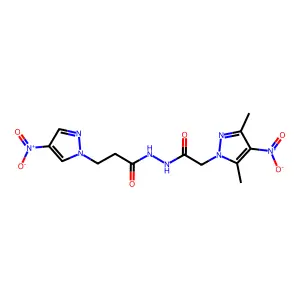 2-{4-nitro-3,5-dimethyl-1H-pyrazol-1-yl}-N'-(3-{4-nitro-1H-pyrazol-1-yl}propanoyl)acetohydrazide structure