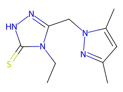 3-[(3,5-dimethylpyrazol-1-yl)methyl]-4-ethyl-1H-1,2,4-triazole-5-thione structure
