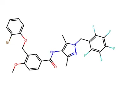 3-[(2-bromophenoxy)methyl]-N-[3,5-dimethyl-1-[(2,3,4,5,6-pentafluorophenyl)methyl]pyrazol-4-yl]-4-methoxybenzamide structure