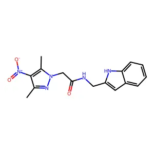 2-{4-nitro-3,5-dimethyl-1H-pyrazol-1-yl}-N-(1H-indol-2-ylmethyl)acetamide structure