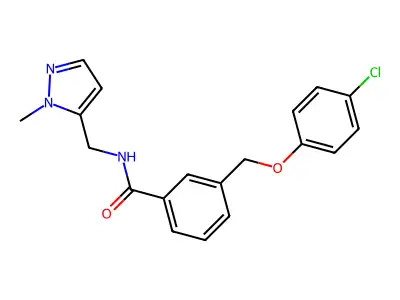 3-[(4-chlorophenoxy)methyl]-N-[(2-methylpyrazol-3-yl)methyl]benzamide structure