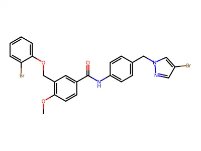 3-[(2-bromophenoxy)methyl]-N-{4-[(4-bromo-1H-pyrazol-1-yl)methyl]phenyl}-4-methoxybenzamide structure
