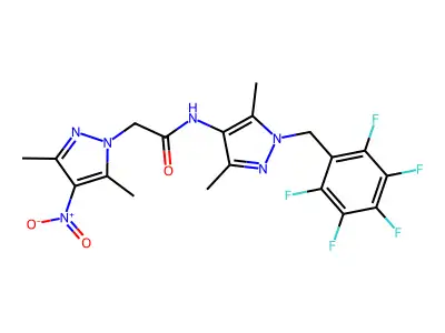 2-(3,5-dimethyl-4-nitropyrazol-1-yl)-N-[3,5-dimethyl-1-[(2,3,4,5,6-pentafluorophenyl)methyl]pyrazol-4-yl]acetamide structure