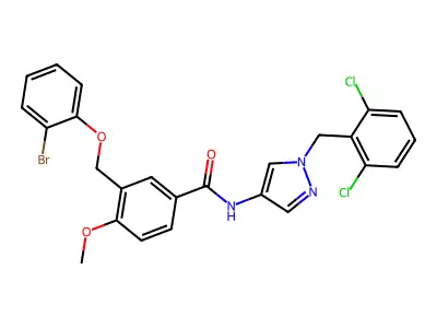 3-[(2-bromophenoxy)methyl]-N-[1-(2,6-dichlorobenzyl)-1H-pyrazol-4-yl]-4-methoxybenzamide structure