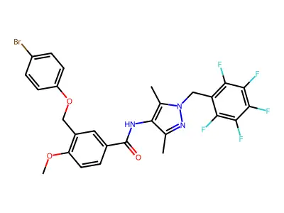 3-[(4-bromophenoxy)methyl]-N-[3,5-dimethyl-1-[(2,3,4,5,6-pentafluorophenyl)methyl]pyrazol-4-yl]-4-methoxybenzamide structure