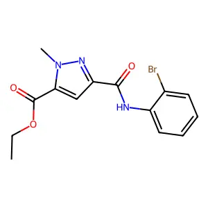 ethyl 3-[(2-bromoanilino)carbonyl]-1-methyl-1H-pyrazole-5-carboxylate structure