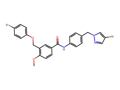 3-[(4-bromophenoxy)methyl]-N-{4-[(4-bromo-1H-pyrazol-1-yl)methyl]phenyl}-4-methoxybenzamide structure