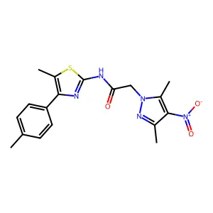 2-(3,5-dimethyl-4-nitro-1H-pyrazol-1-yl)-N-[5-methyl-4-(4-methylphenyl)-1,3-thiazol-2-yl]acetamide structure