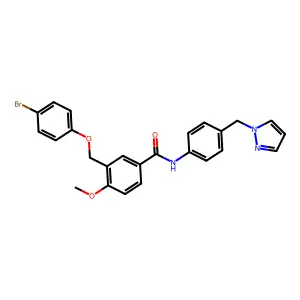 3-[(4-bromophenoxy)methyl]-4-methoxy-N-[4-(1H-pyrazol-1-ylmethyl)phenyl]benzamide structure