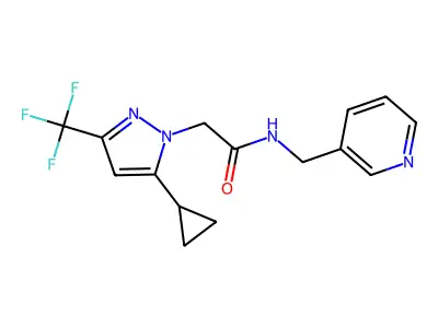 2-[5-cyclopropyl-3-(trifluoromethyl)pyrazol-1-yl]-N-(pyridin-3-ylmethyl)acetamide structure