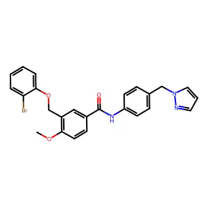 3-[(2-bromophenoxy)methyl]-4-methoxy-N-[4-(1H-pyrazol-1-ylmethyl)phenyl]benzamide structure