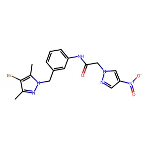 N-[3-[(4-bromo-3,5-dimethylpyrazol-1-yl)methyl]phenyl]-2-(4-nitropyrazol-1-yl)acetamide structure