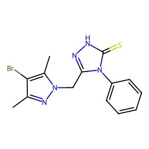 3-[(4-bromo-3,5-dimethylpyrazol-1-yl)methyl]-4-phenyl-1H-1,2,4-triazole-5-thione structure