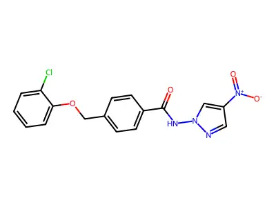 4-[(2-chlorophenoxy)methyl]-N-{4-nitro-1H-pyrazol-1-yl}benzamide structure