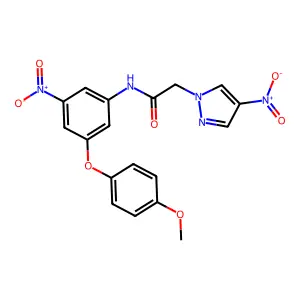 N-[3-(4-methoxyphenoxy)-5-nitrophenyl]-2-(4-nitropyrazol-1-yl)acetamide structure