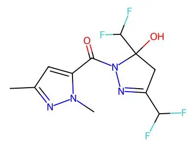 [3,5-bis(difluoromethyl)-5-hydroxy-4H-pyrazol-1-yl]-(2,5-dimethylpyrazol-3-yl)methanone structure