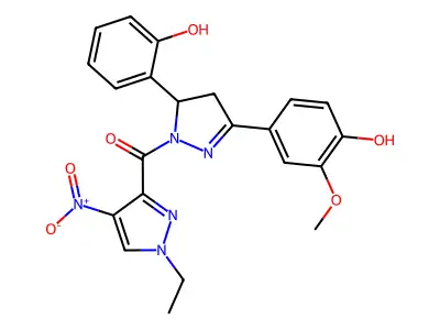 4-[1-({1-ethyl-4-nitro-1H-pyrazol-3-yl}carbonyl)-5-(2-hydroxyphenyl)-4,5-dihydro-1H-pyrazol-3-yl]-2-methoxyphenol structure