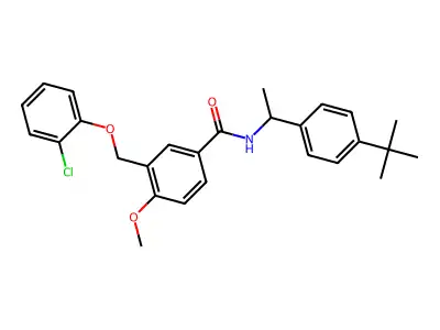 N-[1-(4-tert-butylphenyl)ethyl]-3-[(2-chlorophenoxy)methyl]-4-methoxybenzamide structure