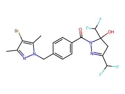 [3,5-bis(difluoromethyl)-5-hydroxy-4,5-dihydro-1H-pyrazol-1-yl]{4-[(4-bromo-3,5-dimethyl-1H-pyrazol-1-yl)methyl]phenyl}methanone structure