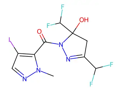[3,5-bis(difluoromethyl)-5-hydroxy-4H-pyrazol-1-yl]-(4-iodo-2-methylpyrazol-3-yl)methanone structure