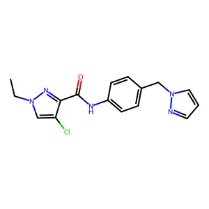 4-chloro-1-ethyl-N-[4-(pyrazol-1-ylmethyl)phenyl]pyrazole-3-carboxamide structure
