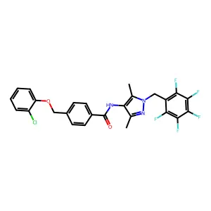 4-[(2-chlorophenoxy)methyl]-N-[3,5-dimethyl-1-(2,3,4,5,6-pentafluorobenzyl)-1H-pyrazol-4-yl]benzamide structure