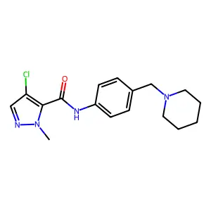 4-chloro-2-methyl-N-[4-(piperidin-1-ylmethyl)phenyl]pyrazole-3-carboxamide structure