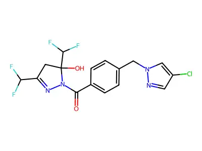 [3,5-bis(difluoromethyl)-5-hydroxy-4H-pyrazol-1-yl]-[4-[(4-chloropyrazol-1-yl)methyl]phenyl]methanone structure