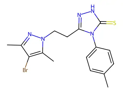3-[2-(4-bromo-3,5-dimethylpyrazol-1-yl)ethyl]-4-(4-methylphenyl)-1H-1,2,4-triazole-5-thione structure
